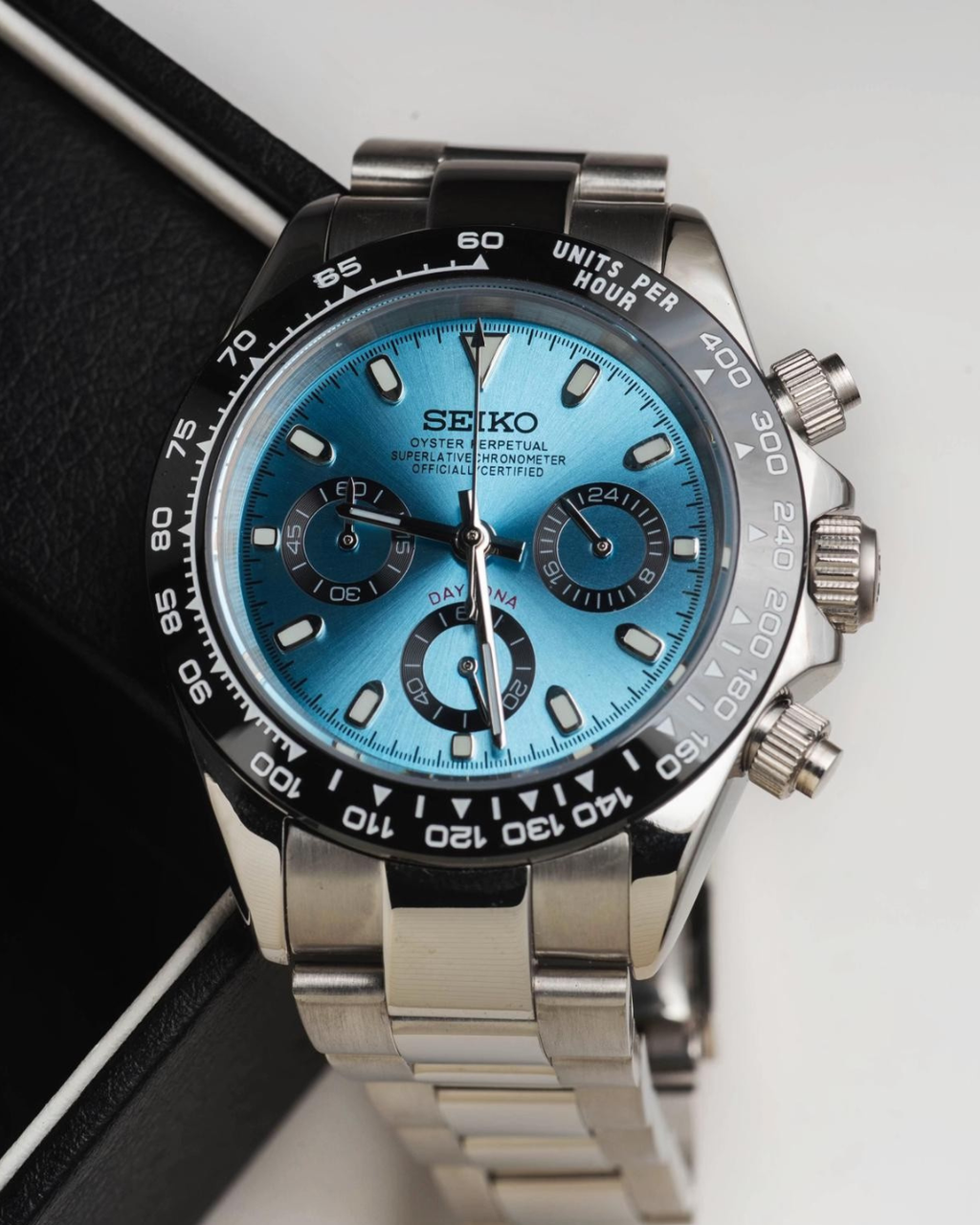 Seiko Mod Daytona Baby Blue/Platinum Chronograph