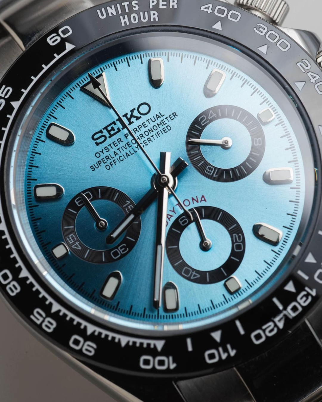 Seiko Mod Daytona Baby Blue/Platinum Chronograph