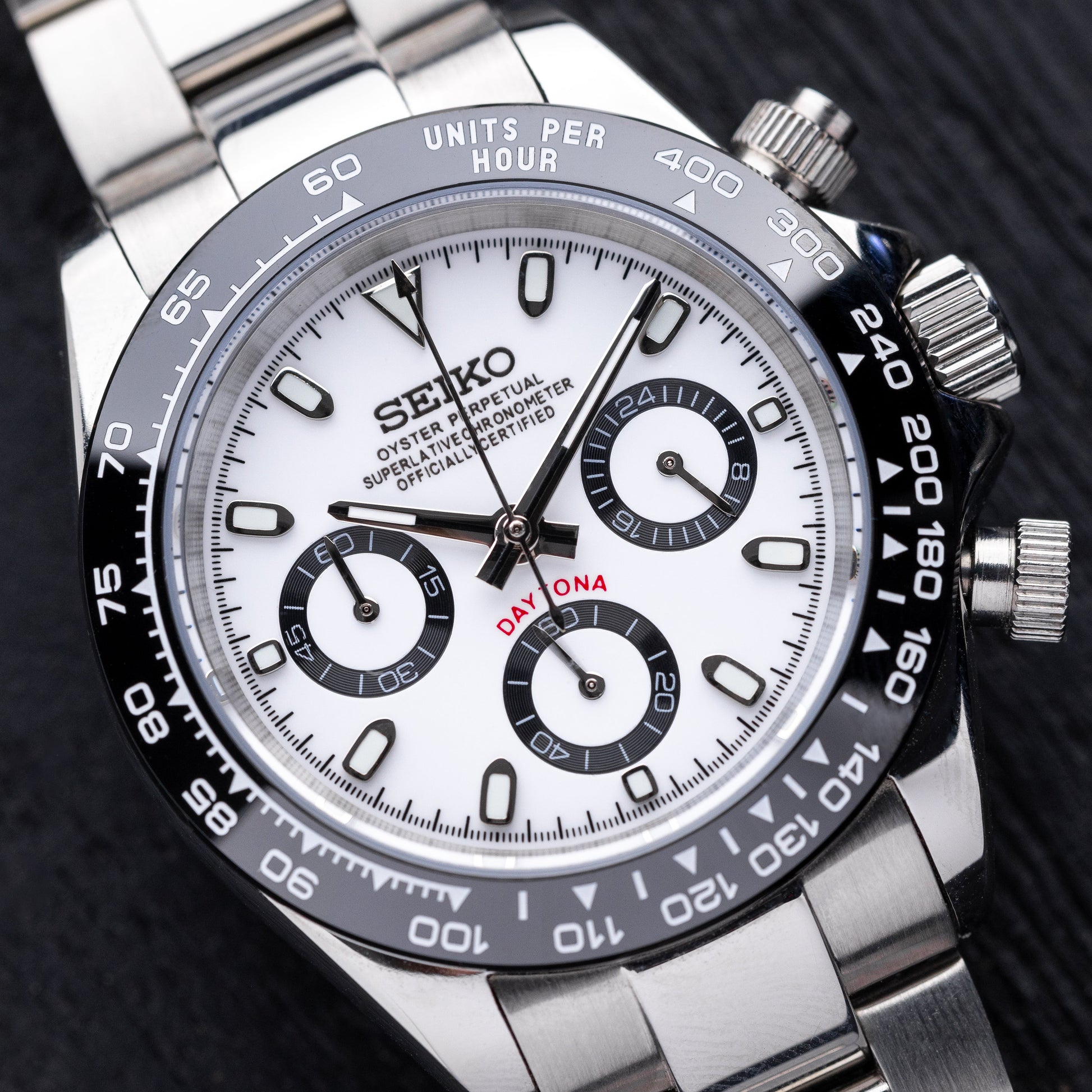 Seiko Mod Daytona White Panda Chronograph