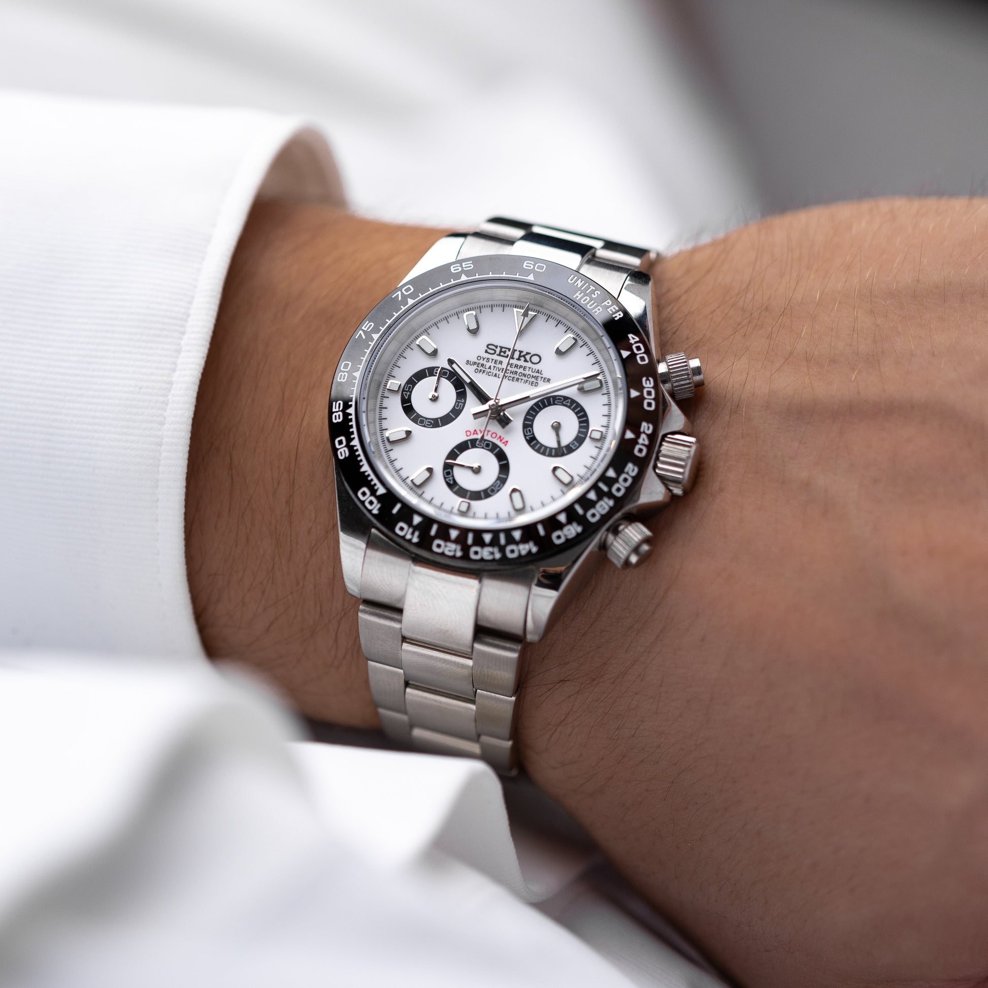 Seiko Mod Daytona White Panda Chronograph