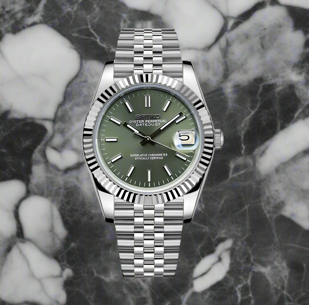 DATEJUST OLIVE GREEN SUNBURST - CUSTOM SEIKO NH35 AUTOMATIC WATCH
